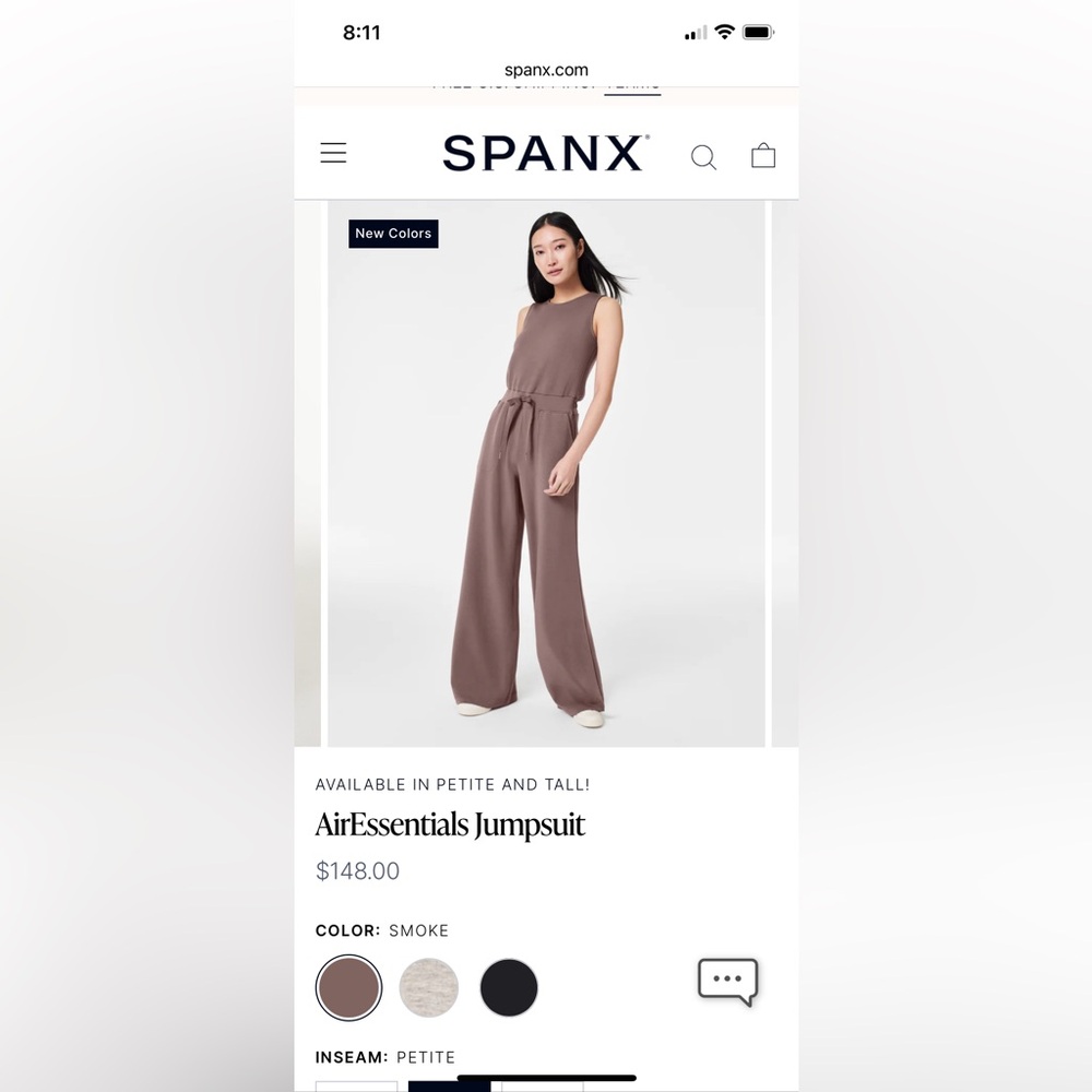 New with tags Spanx AirEssentials Jumpsuit in smoke